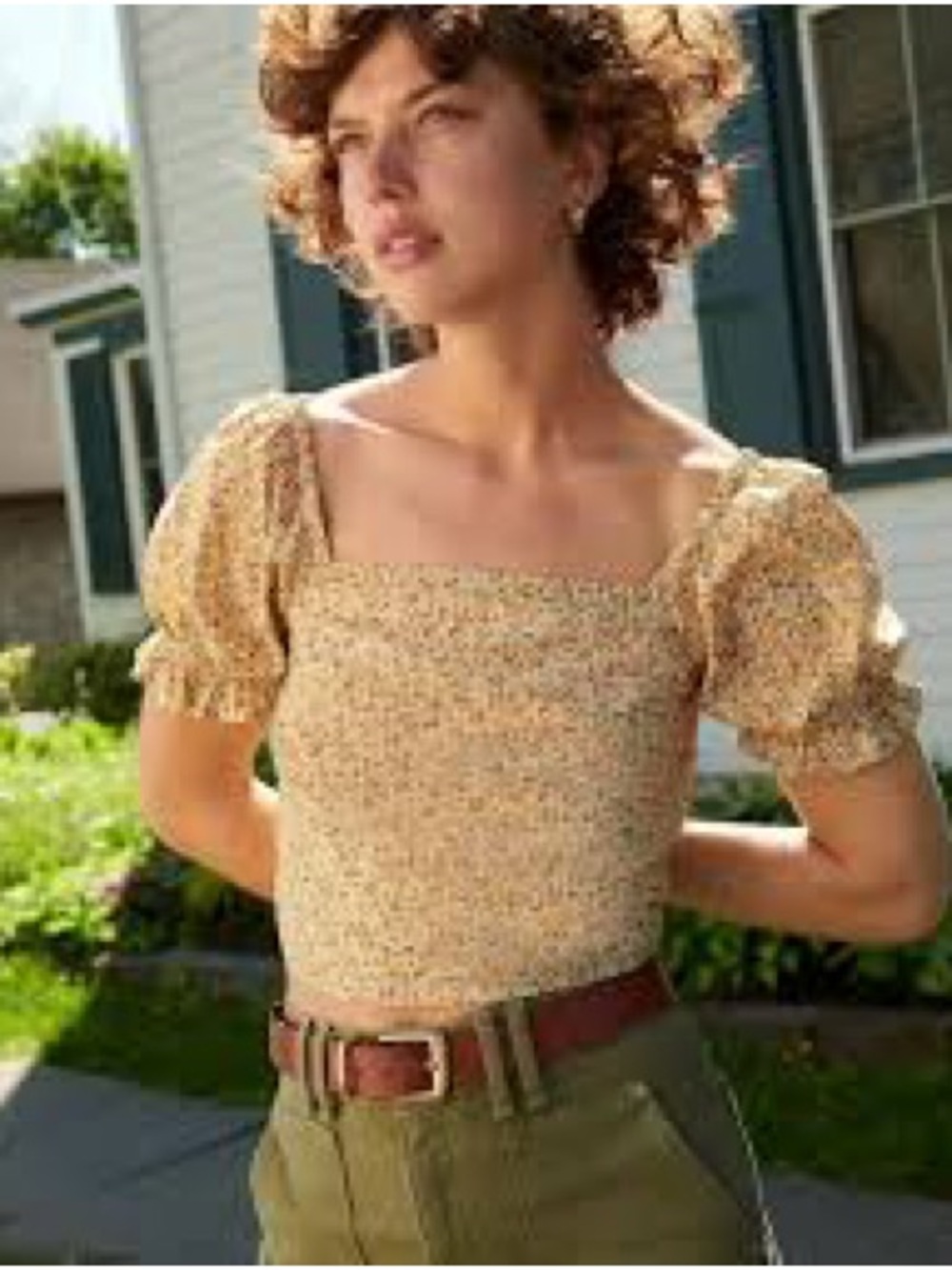 Madewell Hopewell Square-Neck Puff Sleeve Crop Top